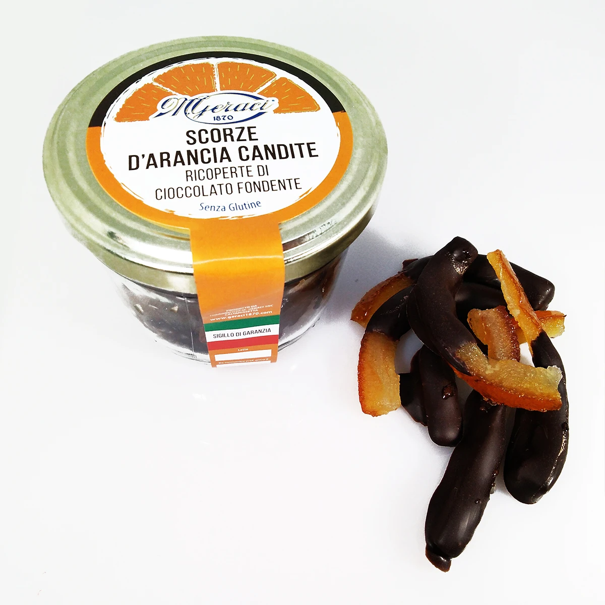 Высококачественная жареная Апельсиновая корка с полупокрытием темного шоколада. 110 грамм в элегантном стеклянном баре