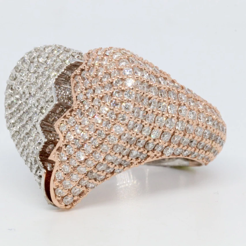 Fully Iced Out Diamond Ring 14k Solid Gold Broken Heart Design Luxury Men & Women Jewelry Two Tone Hip Hop Iced Diamond Ring