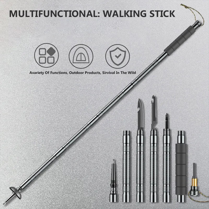 Multi Function Survival Portable Travel Aluminum Multitool Sticks Long Foldable Trekking Pole