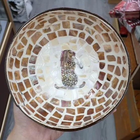 Цветная Лаковая чаша из кокосовой скорлупы, сделано в Вьетнаме, миска из натурального кокосового дерева с различными узорами, миска из кокосового дерева