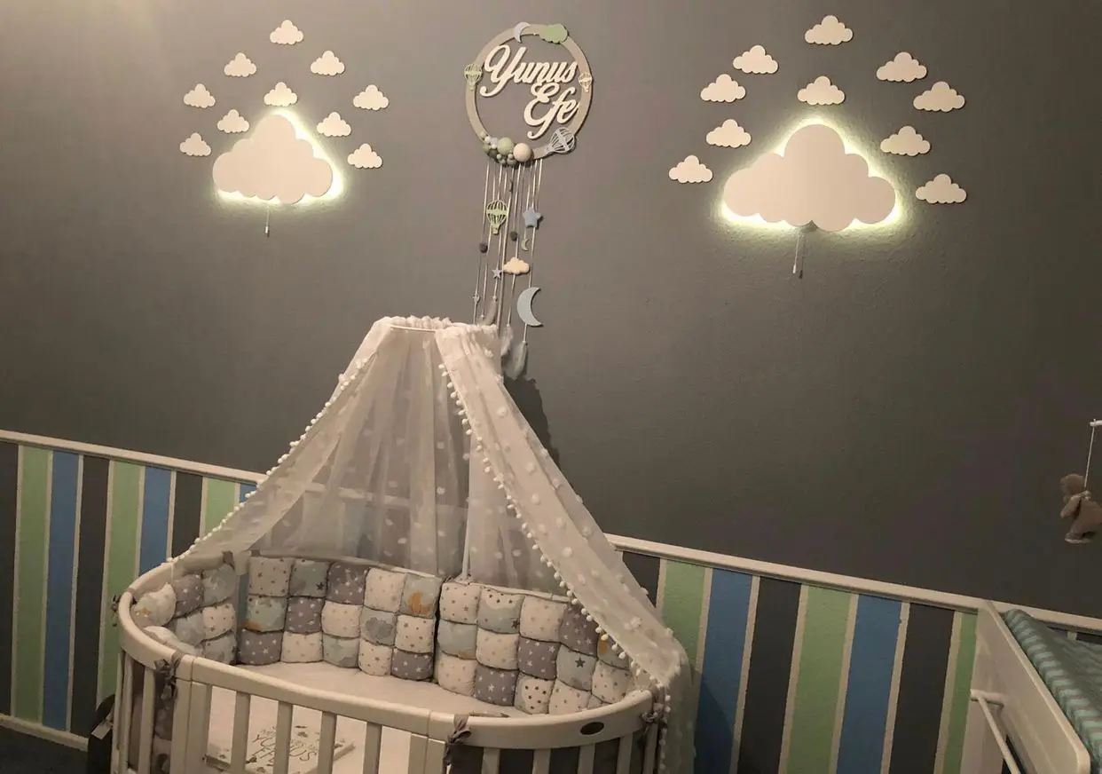 Wooden Night Lamp Wall Light for Kids Room Nursery Room Night Light Decor Light Wall Decoration LED Living Room Cartoon Box 39cm