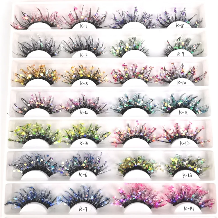 Luminous Dramatic glitter colored lashes Sparkle Shinning stars glow faux mink strip lashes party sequins false eyelashes