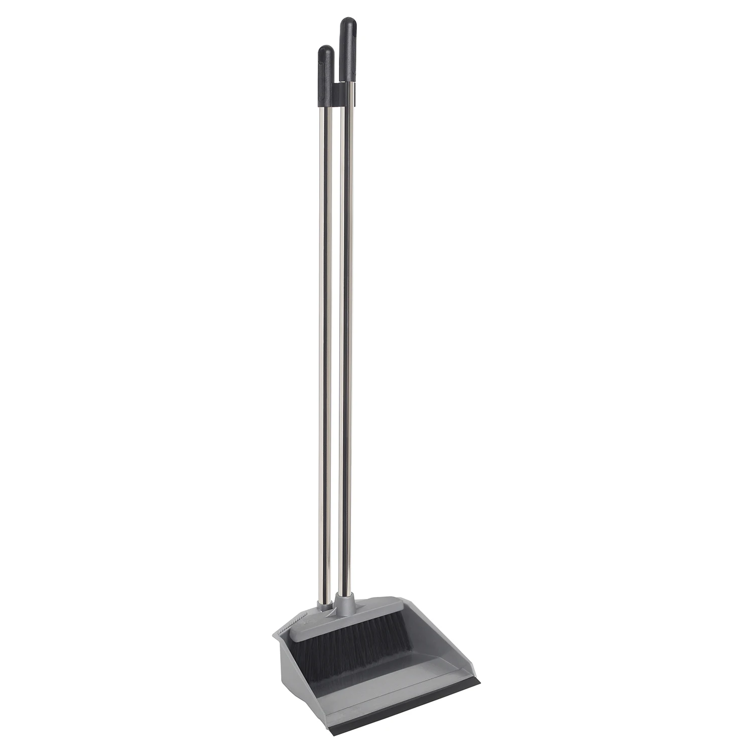 Upright Sweep Set with Chrome Metal Sticks and Broom Hanger - Indoor Broom and Plastic Dustpan with Rubber | Made in Italy