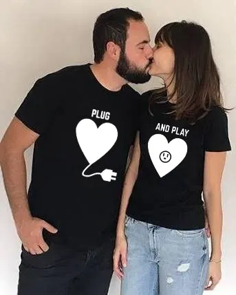 Manufacturer Custom 100% Cotton Tshirts for husban and wife screen printed plug and play T-shirt Wholesale T Shirt