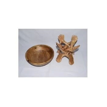 Wooden  Three Leg Cobra Bowl Stand With Bowl