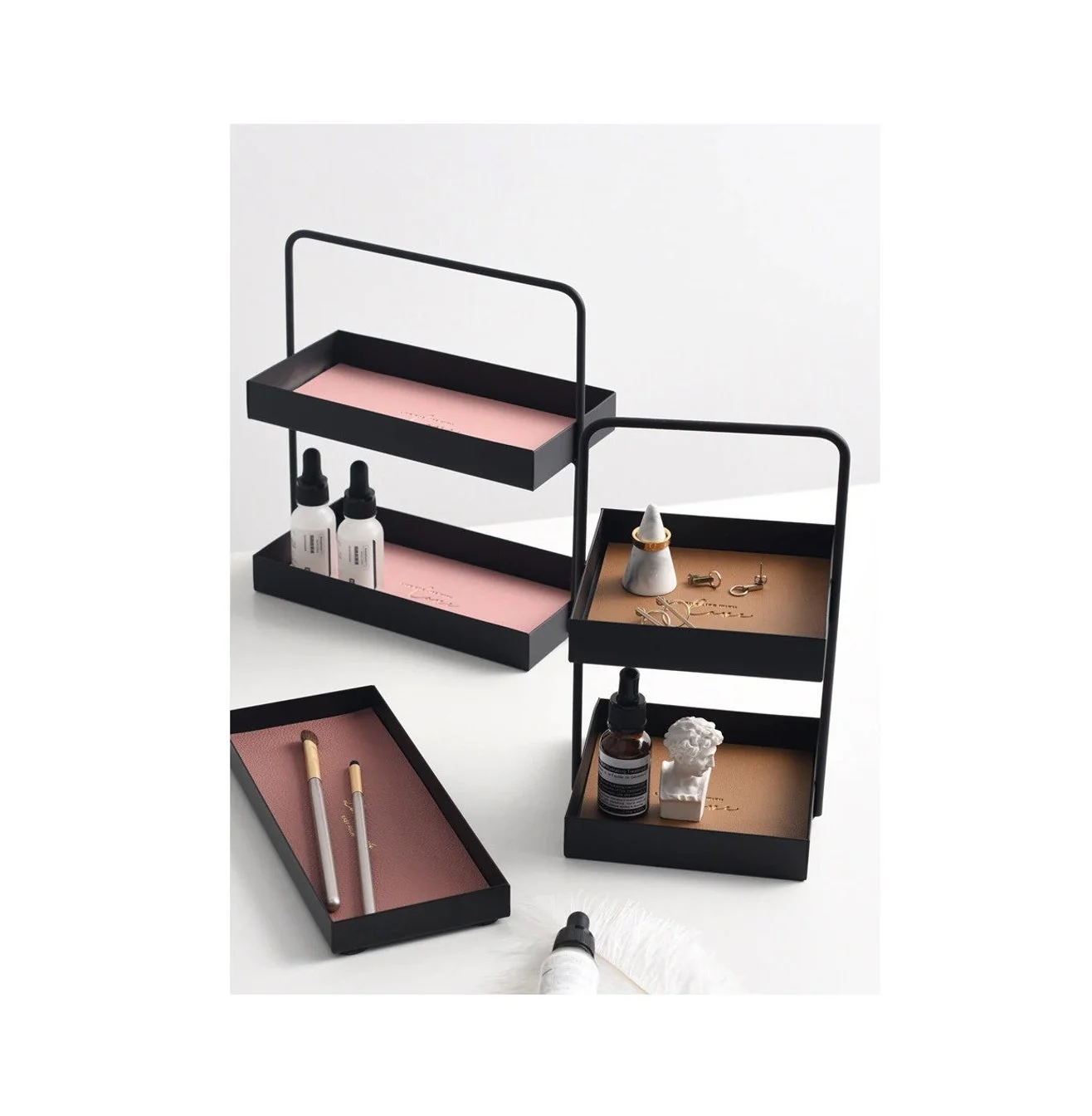 Black Shelf 1 2 Layer Metal Storage Rack With Handle Shelf Desktop Cosmetics Storage Rack Home Bathroom at Wholesale Price India