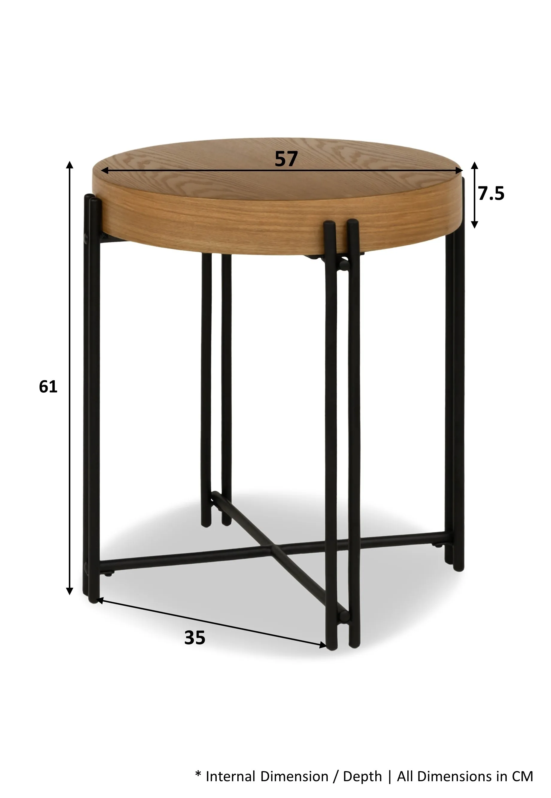 
Industrial Round Wooden And Iron Side Table End Table (Natural Wood) 