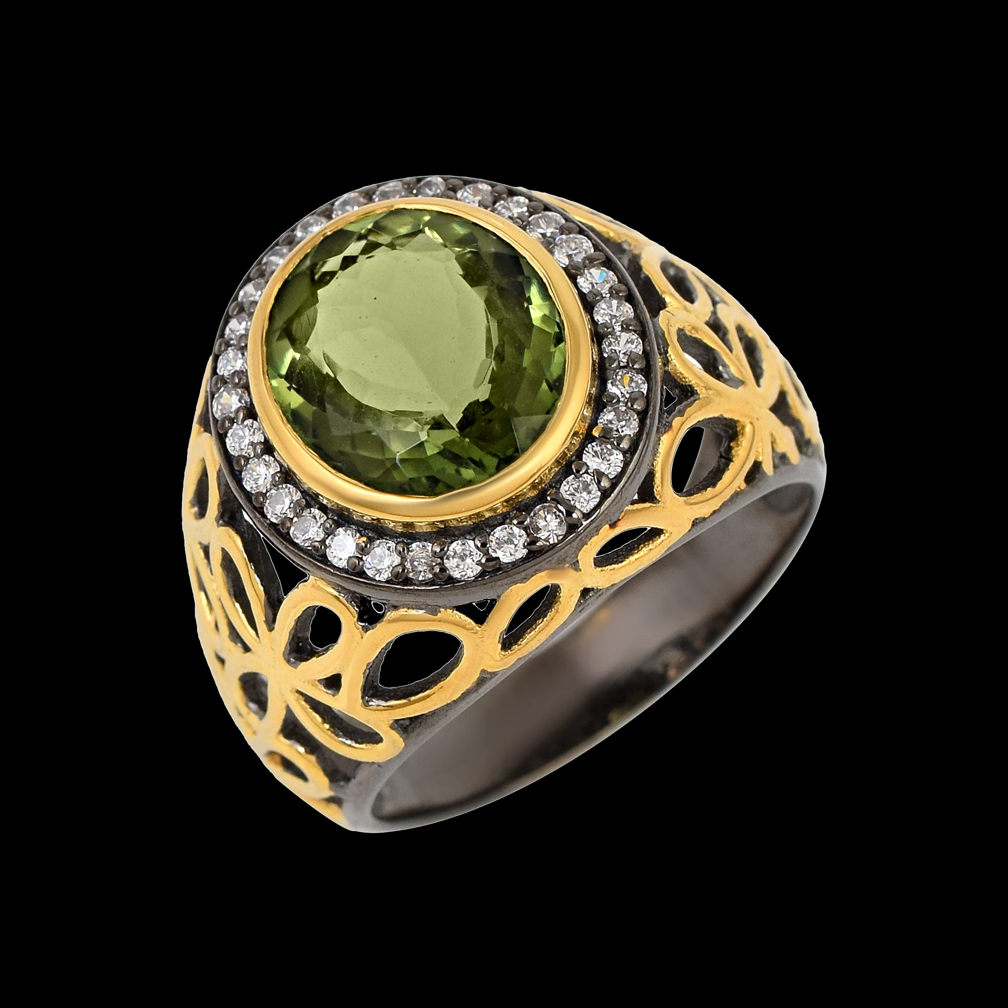 Top Selling 925 Sterling Silver Moldavite Wedding Cubic Zirconia Gemstone Dome Ring Solid Band Fine Jewelry For Women
