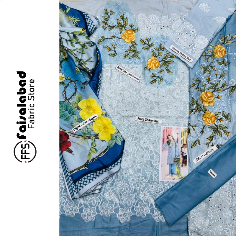 Новинка вышитые пакистанские дизайнерские костюмы chikankari kurti для газона с цифровым чистым бамбуком дупатта женщин