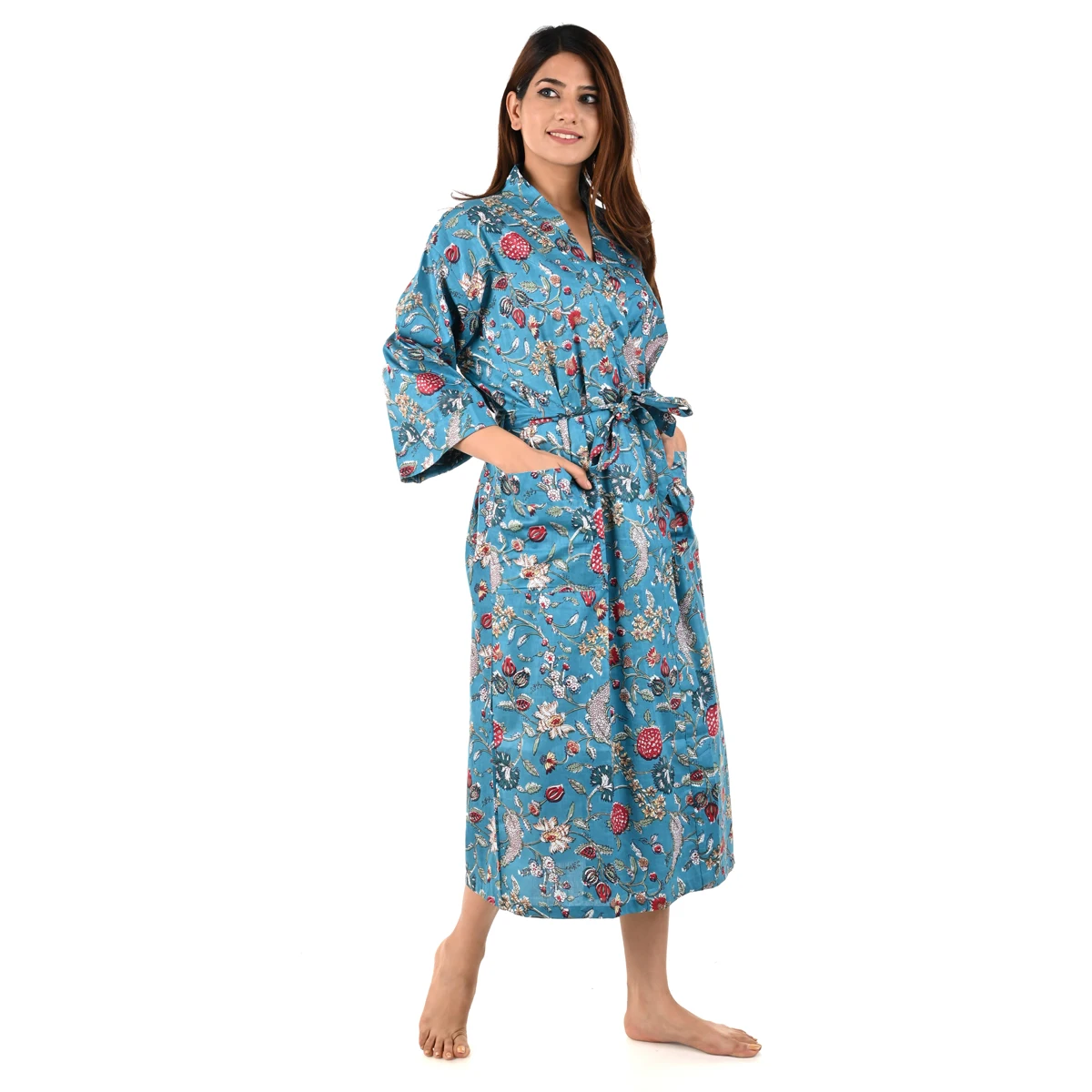 Wholesale Women Cotton Robes Floral Print  Kimonos Bathrobe