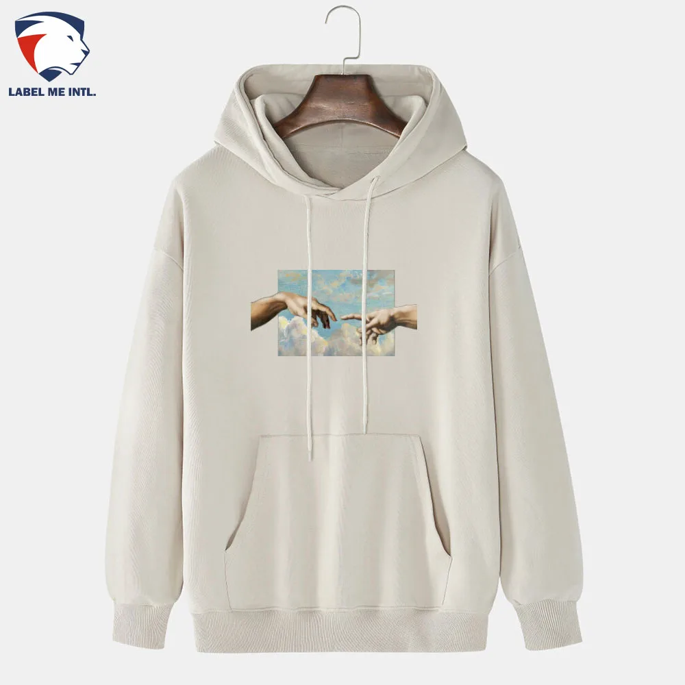 
Mens Touch Hand Graphic Print 100% Cotton Solid Casual Pullover Hoodie 