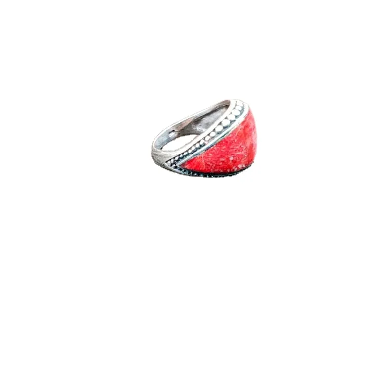 KA-R006-Sterling ультратонкий плотно кольцо кораллового цвета инкрустация из стерлингового серебра бледно-для мужчин и женщин подарок