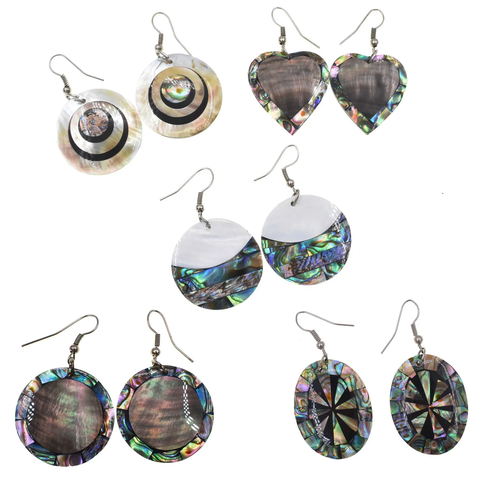 Fashion Jewelry Handmade Earring Round Oval Heart Designs With Abalone and Mother Pearl Shell Earrings