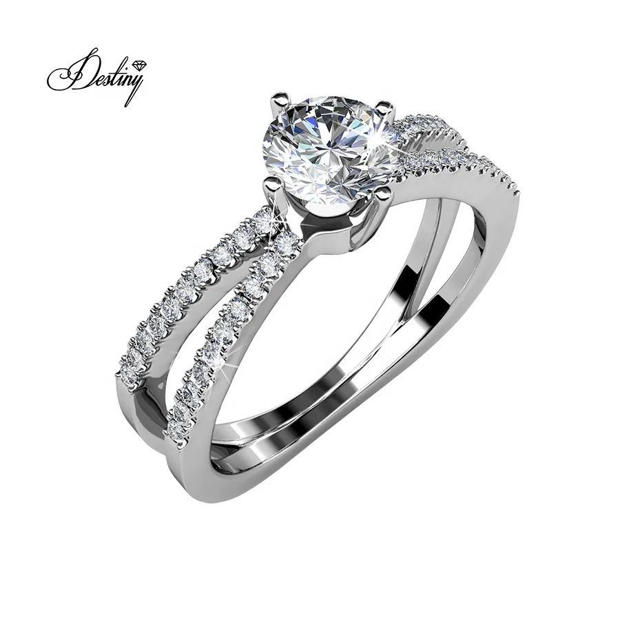 Sterling Silver 925 Premium Austrian Crystal Jewelry18k white gold plating Wedding Crystals Ring Destiny Jewellery