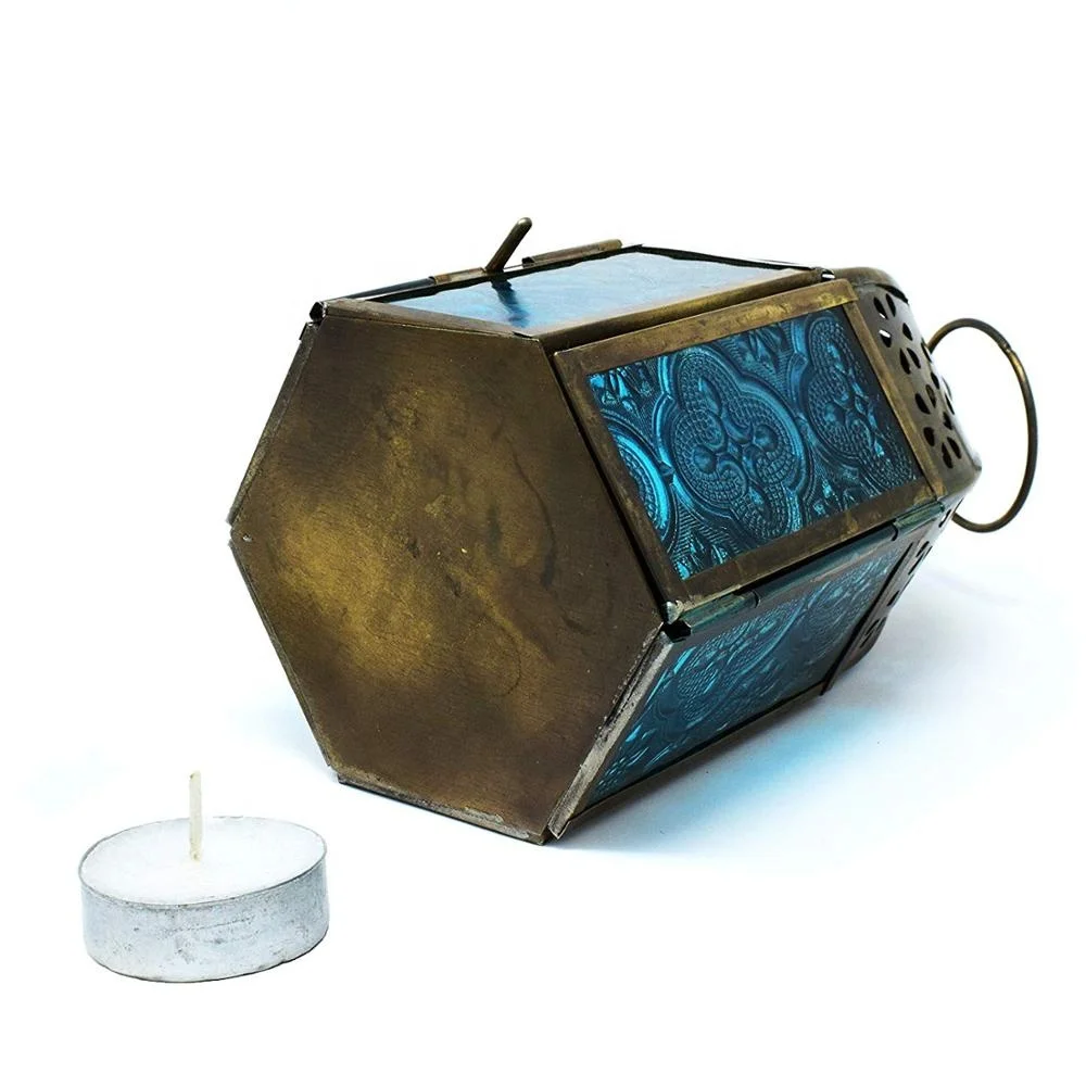 Metal Glass Moroccan Style Table Top and Hanging Lantern Tealight Candle Holder Metal Glass Moroccan Style