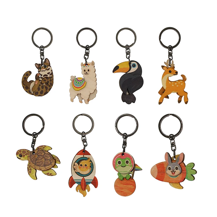 Wholesale Custom Design Lama Cute Wooden Wood Keychain Souvenirs Christmas Promotional Gift