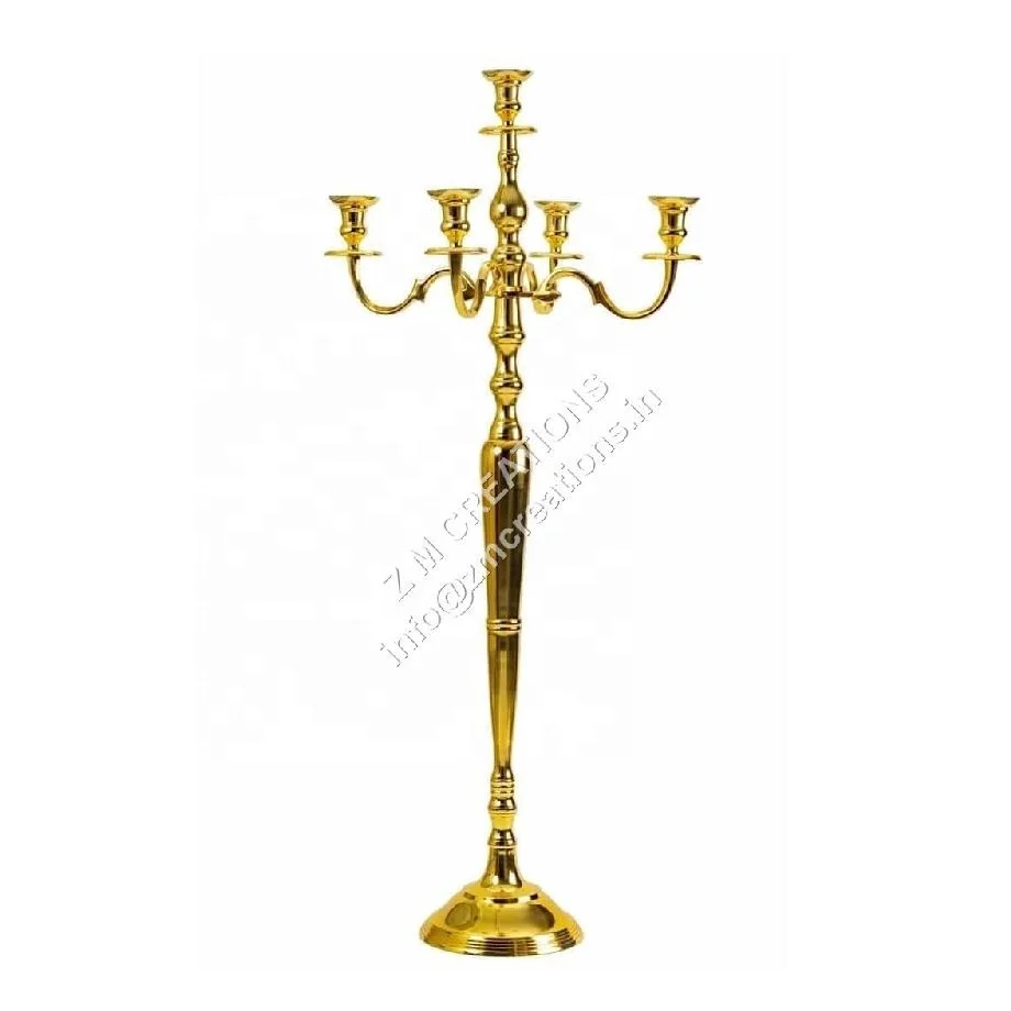 Tall Candelabra Candle Holder 5 Lights Gold Color Wedding Home And Christmas Decoration Centerpiece Made in India