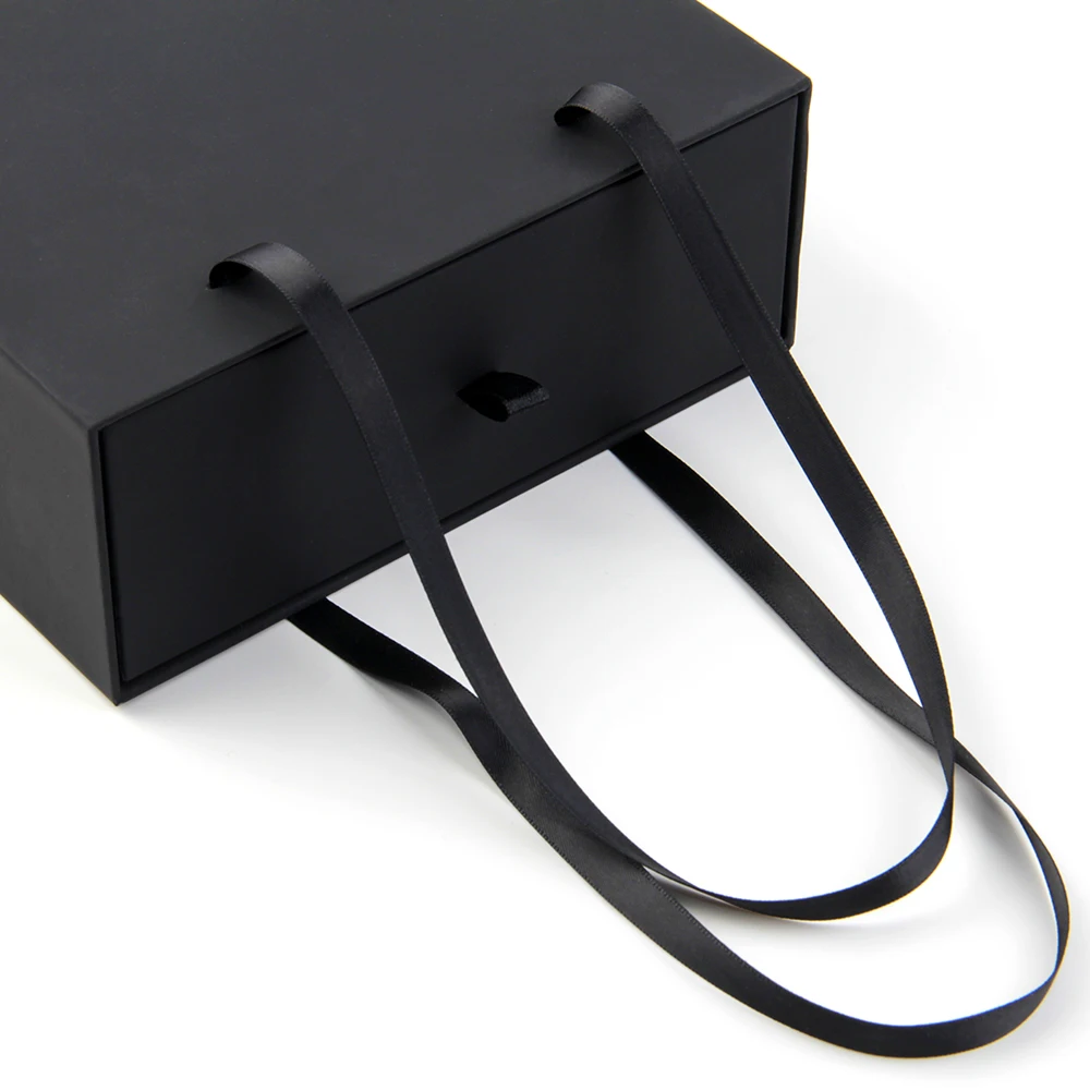 good price luxury sliding drawer box cardboard custom logo cardboard black sliding drawer gift box with handle