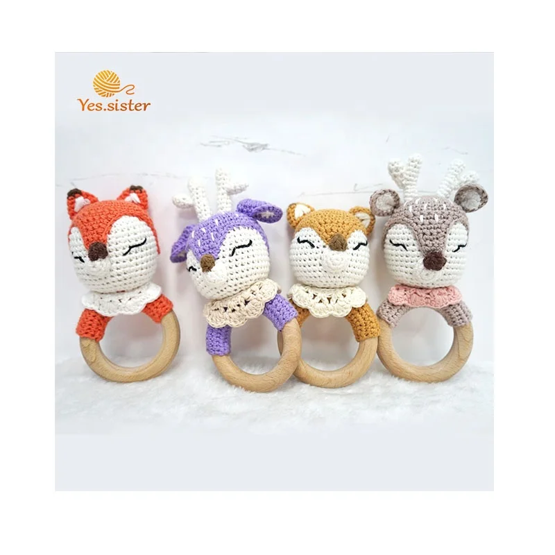 Кукла из натурального плетеного крючком лиса амигуруми, детская игрушка-кольцо для прорезывания зубов