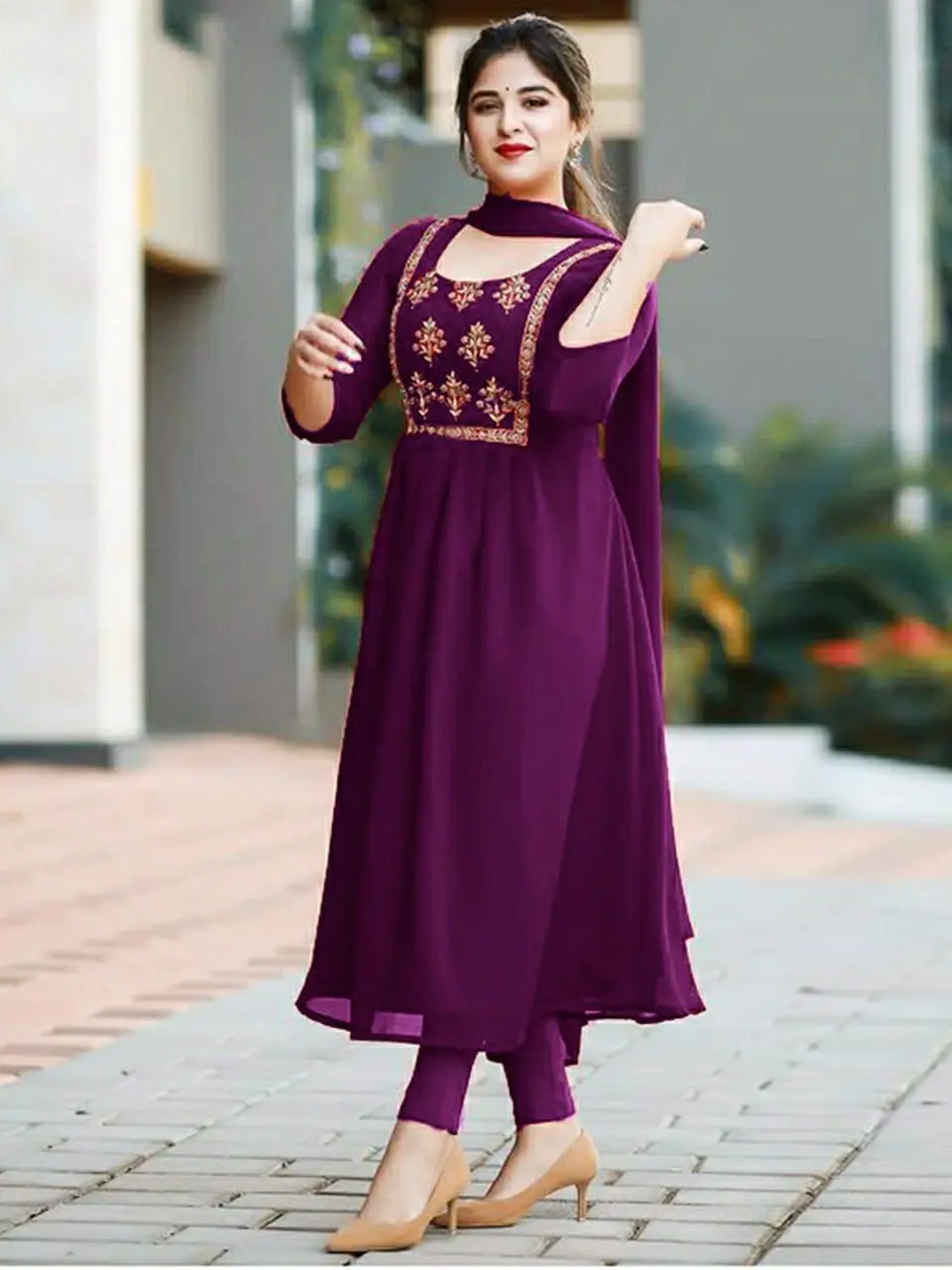 kurtis ladies Georgotte women anarkali latest fashion design ready wear low price Bottom with dupatta indian dress wholesale