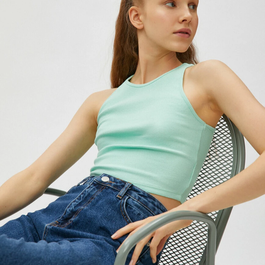 
Halter Neck Tanktop Cotton Mint Tee Shirt Women Casual fit Sleeveless 