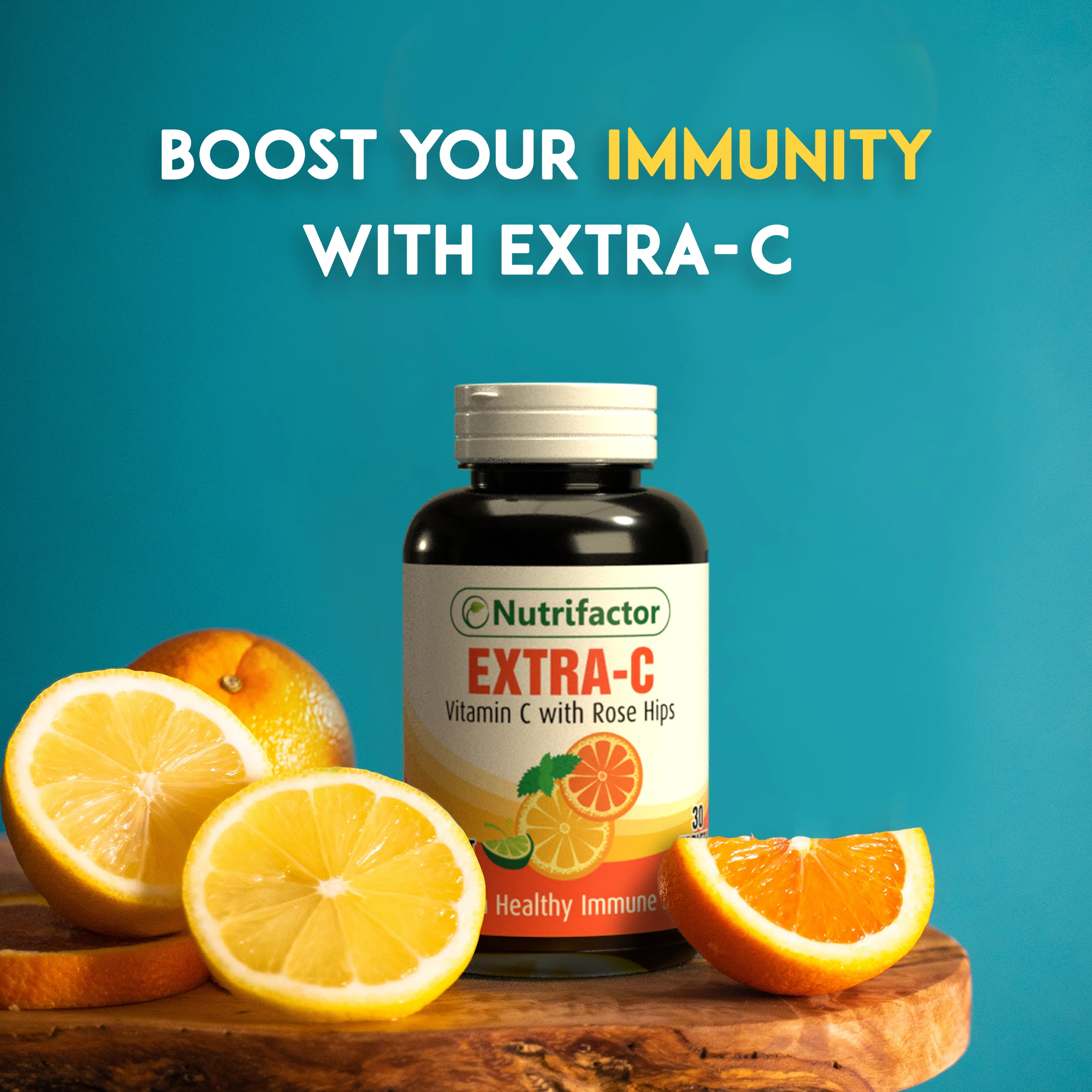 
EXTRA-C Halal Food Supplements Vitamin C 500mg Rosehips Extract 50mg Supports Immune System Nutrifactor Healthcare Product 