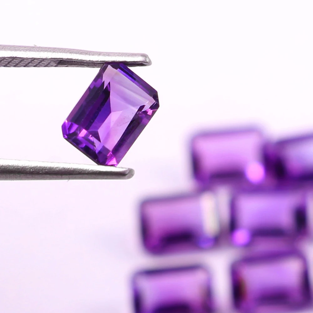 Good Quality Calibrated 6X4 MM Natural Purple Amethyst Loose Stone Faceted Emerald Cut Birthstone Gemstone For Jewelry Making