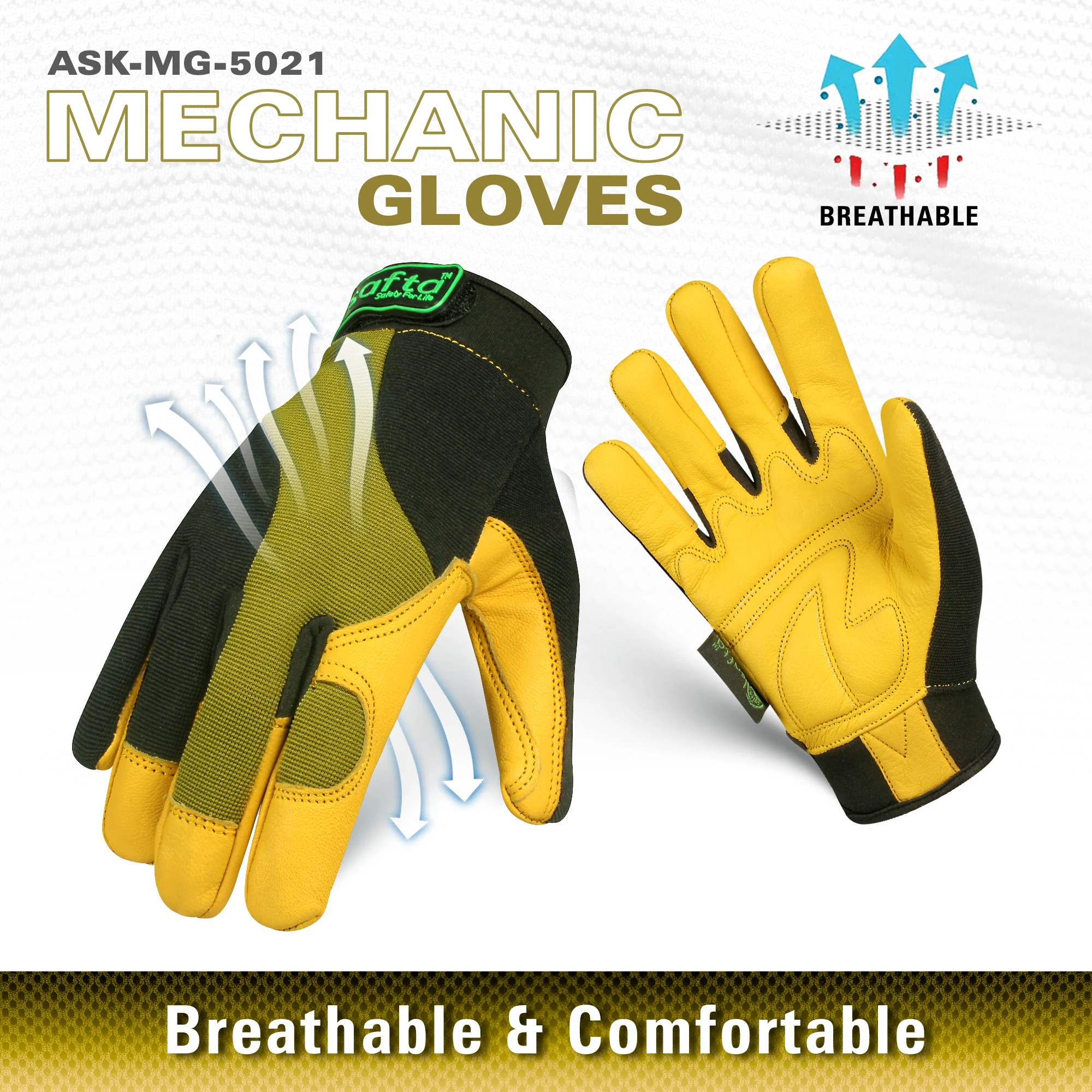 Premium Works Safety Gloves Mechanic Yellow Goatskin Leather High Grip Flexible Breathable Work Leather Gloves