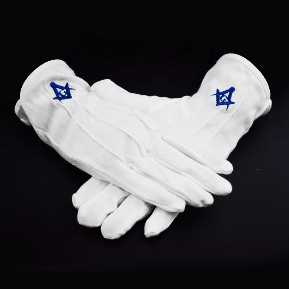 New Arrival cheap wholesale white cotton masonic gloves with three lines and custom logo And Color Good Quality