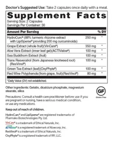 
Triveratrol Gold with Resveratrol & Extracts of Aloe, Green Tea, and Turmeric for healthy aging 60 Capsules 