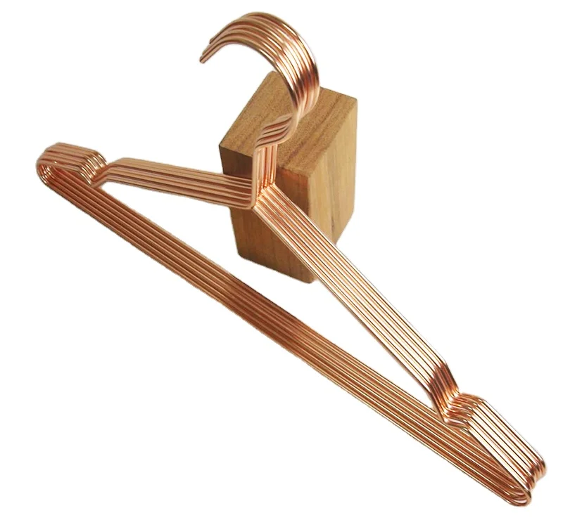 Ready to Ship Fast Delivery Shiny Rose Gold Metal Copper Wire Clothes Hanger for Store Garment Display