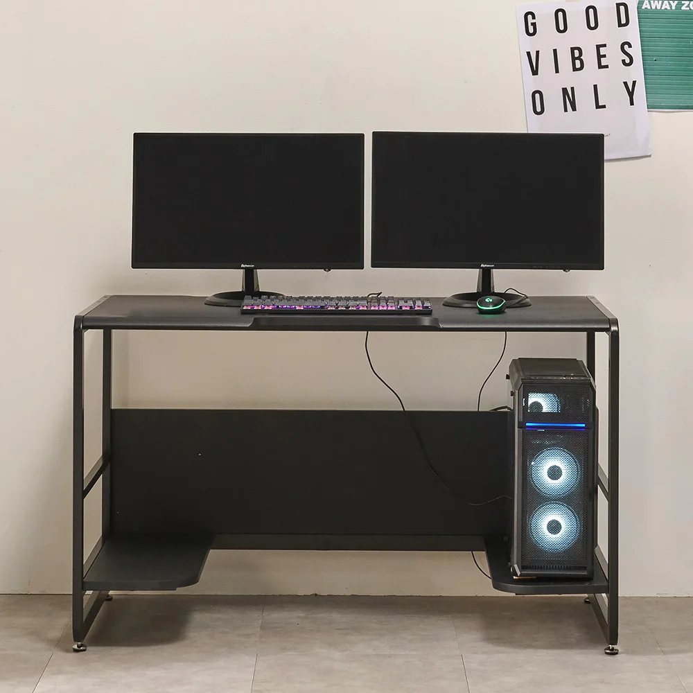 New Gaming Black Modern Computer desk table with Shelves Side Table