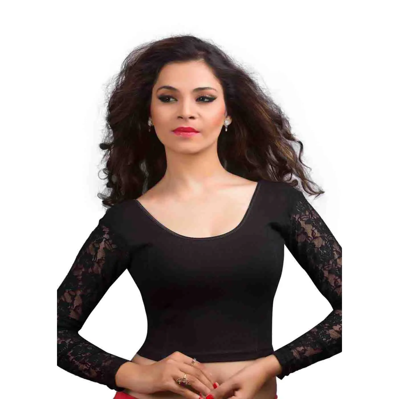 
Indian Blouse for Women Black Cotton Lycra Long Sleeve Stretchable Ready Made Saree Blouse Choli 