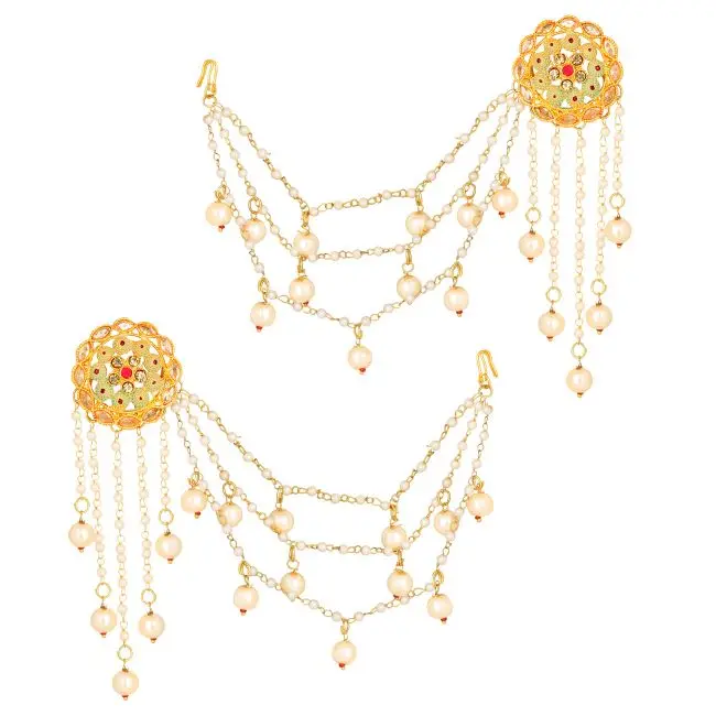 Long Party Bridal Wedding Wear Pearl Beaded chandelier tassel Look kundan Stone Ruby Color Enamel Work Indian Earrings Jewellery