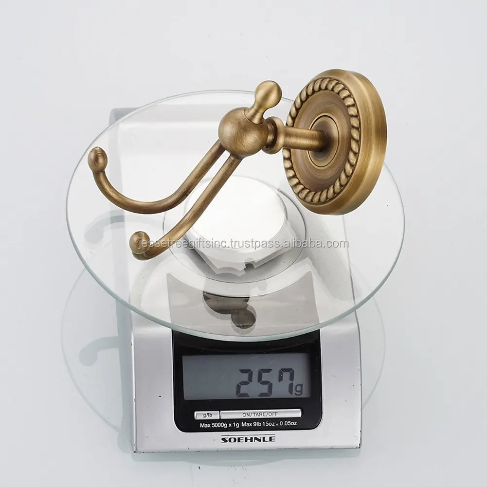  Robe Hook Antique Brass Double Towel - Vintage Style Coat & Clothes Hanger With Braiding Carving For Bedroom