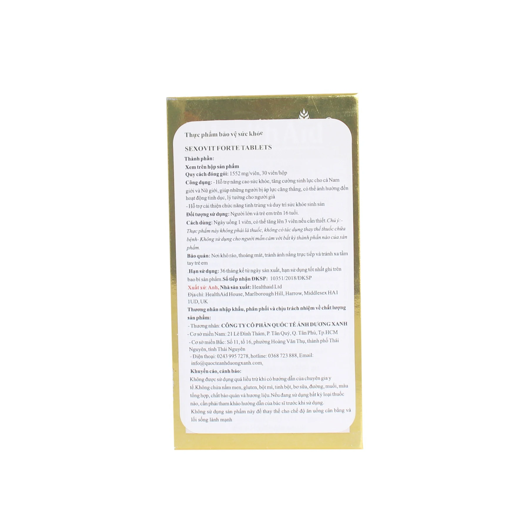 
Sexovit Forte - HealthAid - Bottle of 30 Capsules - Enhance Health, Increase Vitality For Both Men And Women 