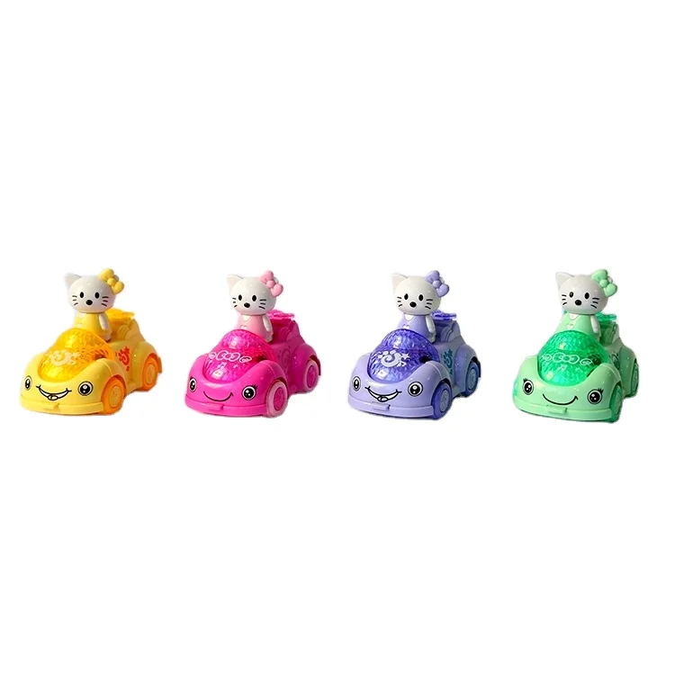 
China produced mini cartoon car inertia cute cat bouncing kid toy car 