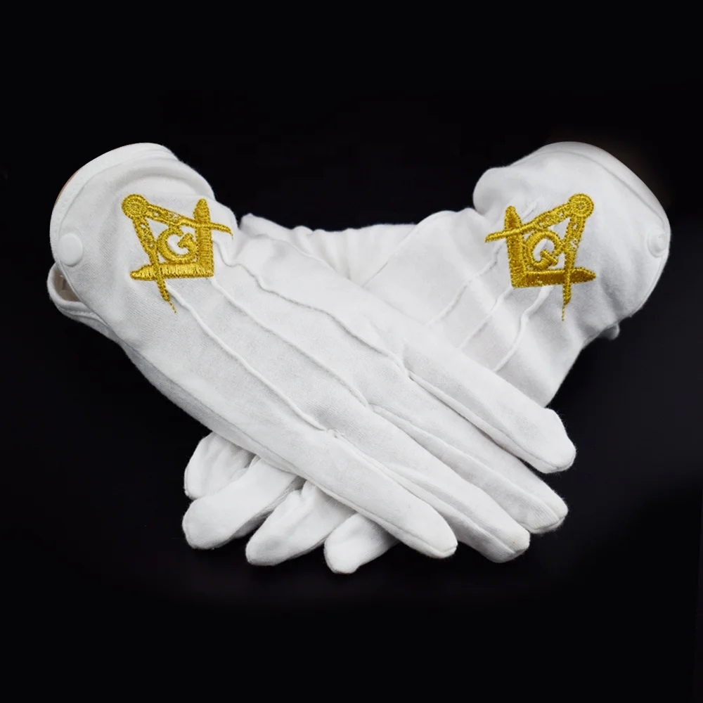 New Arrival cheap wholesale white cotton masonic gloves with three lines and custom logo And Color Good Quality