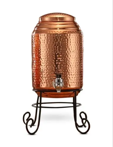 Hammered Copper Water Cooler Pot with Stand and Glass Wholesale Exporter