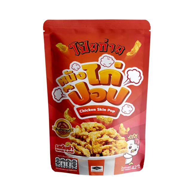 Poygai Crispy Fried Chicken Skin Pop Tom Yum Flavor 42 g. Premium Quality from Thailand for 100% Export for Wholesale