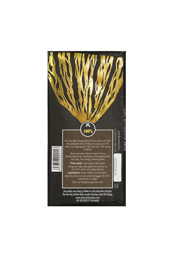 
Wholesale No sugar Vegan Dark Chocolate 100% Cacao Beans-to-Bar Handcrafted in The Mekong Delta 80gr 