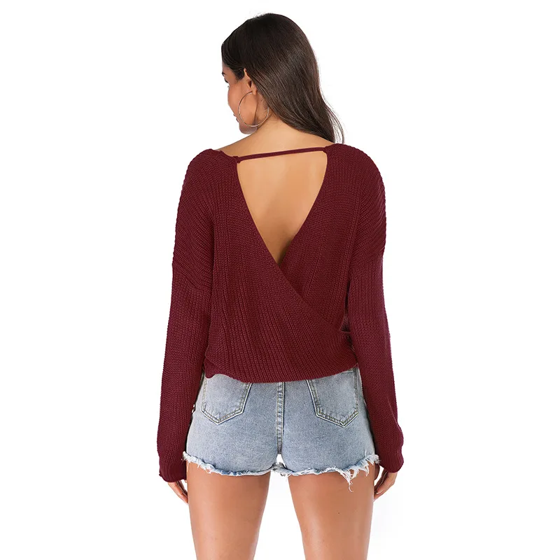 
Sexy Women Backless Manga Larga En Crochet Para Dama Personalizados Sueter 