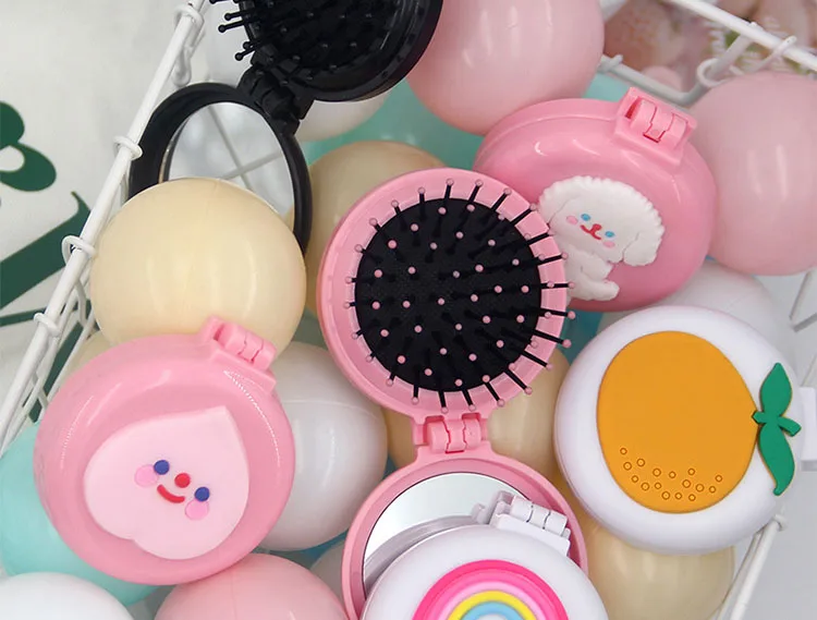 Складное зеркало для макияжа с мультяшным рисунком Расческа подушкой безопасности портативная Массажная косметических линз