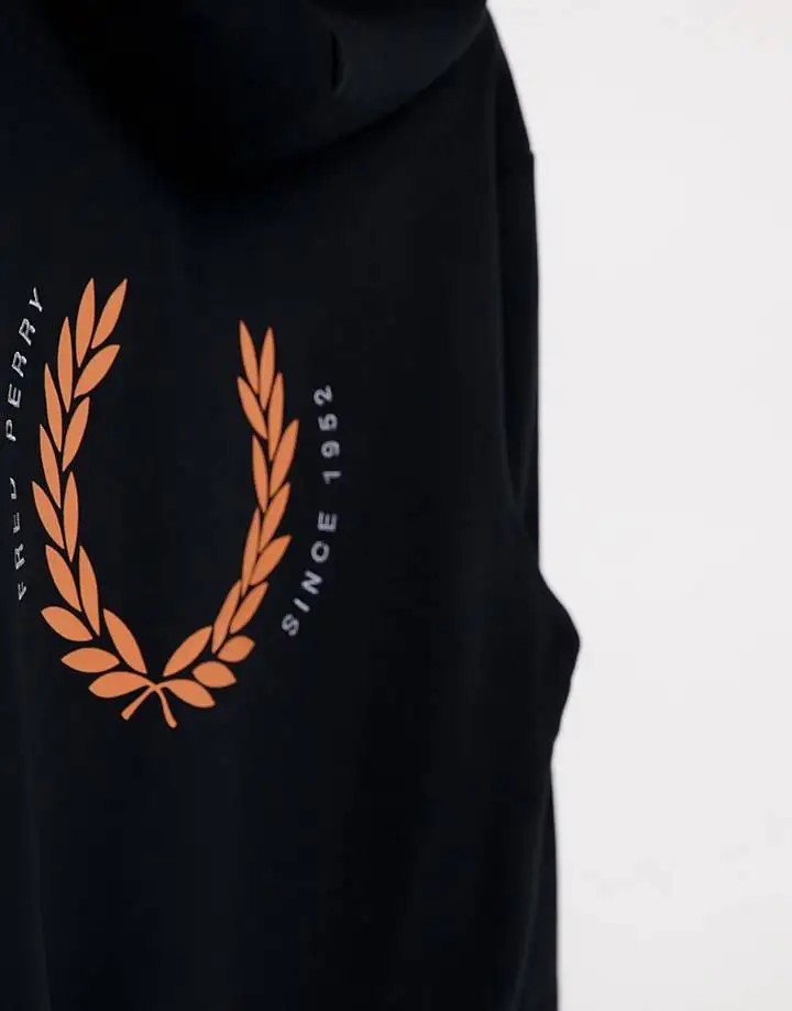 Fred Perry laurel wreath back print hoodie in black custom design