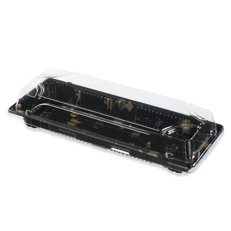 Black Printed BOPS Plastic Sushi Takeaway Box Sushi Packaging Boxes with Clear Lid
