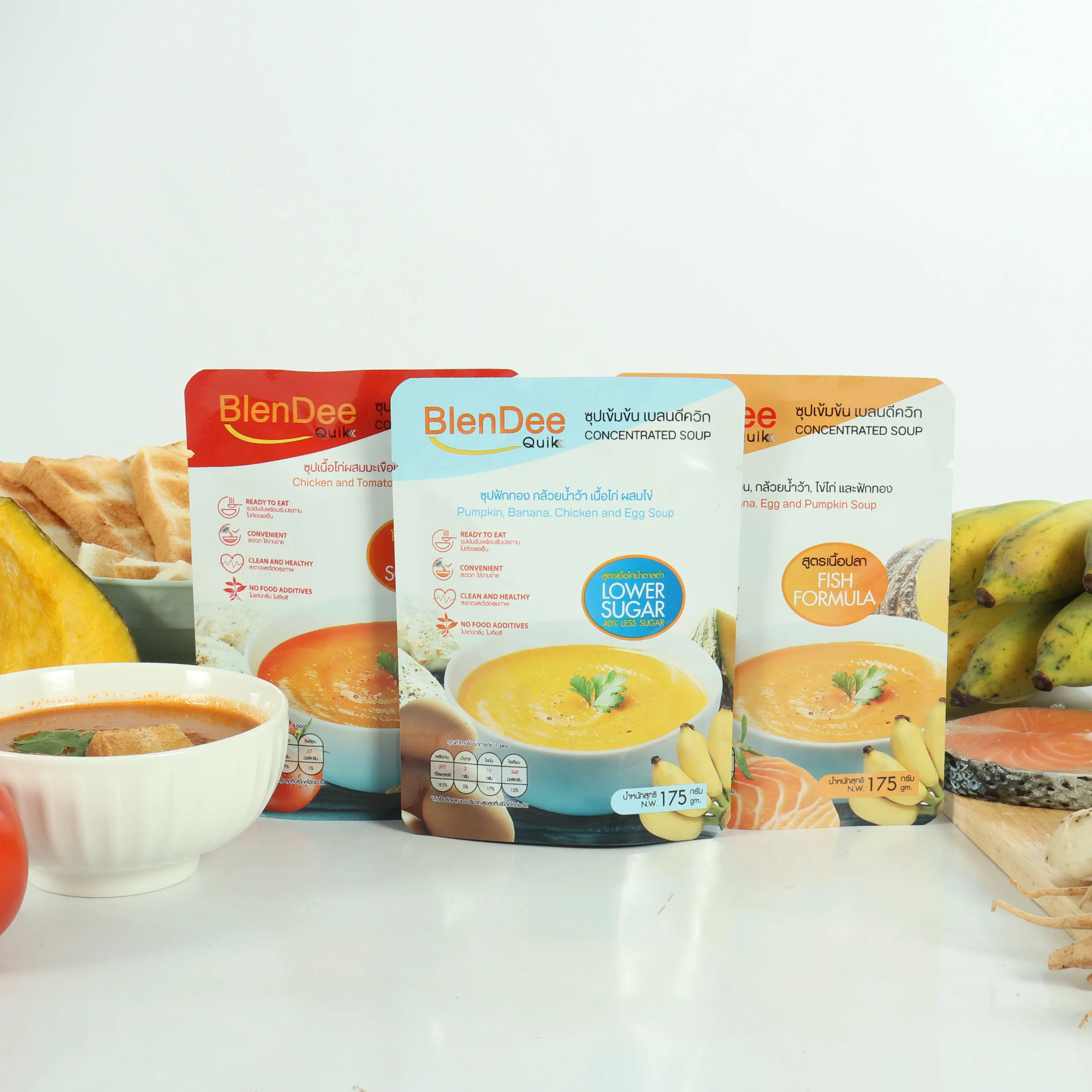 Low MOQ Instant Food Banana Egg and Pumpkin Concentrated Soup 175g With Salmon Fish Formula