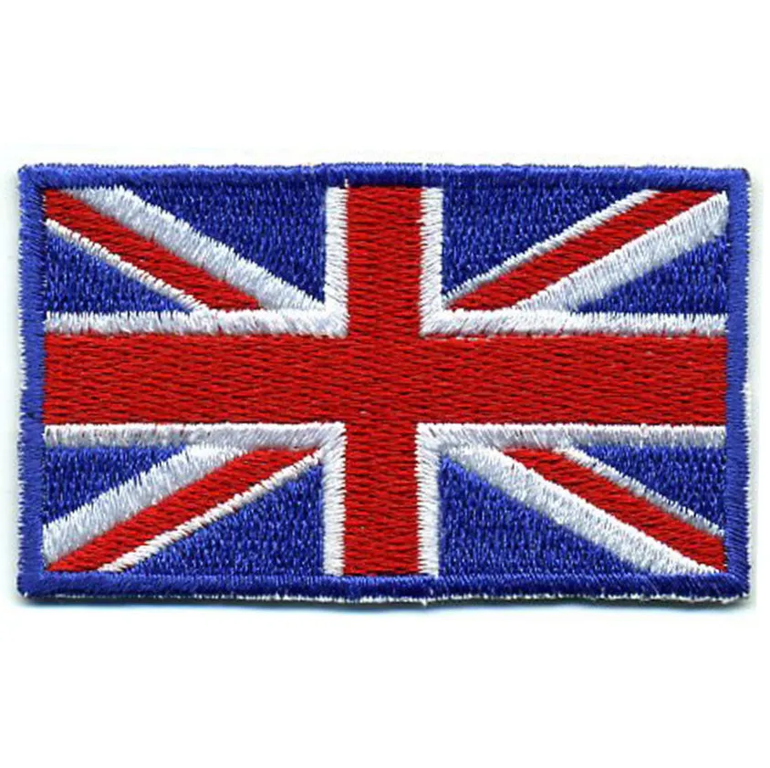 hgh quality UK flag Embroidered Machine Made Patch with iron back machine embroidery custom logo patches