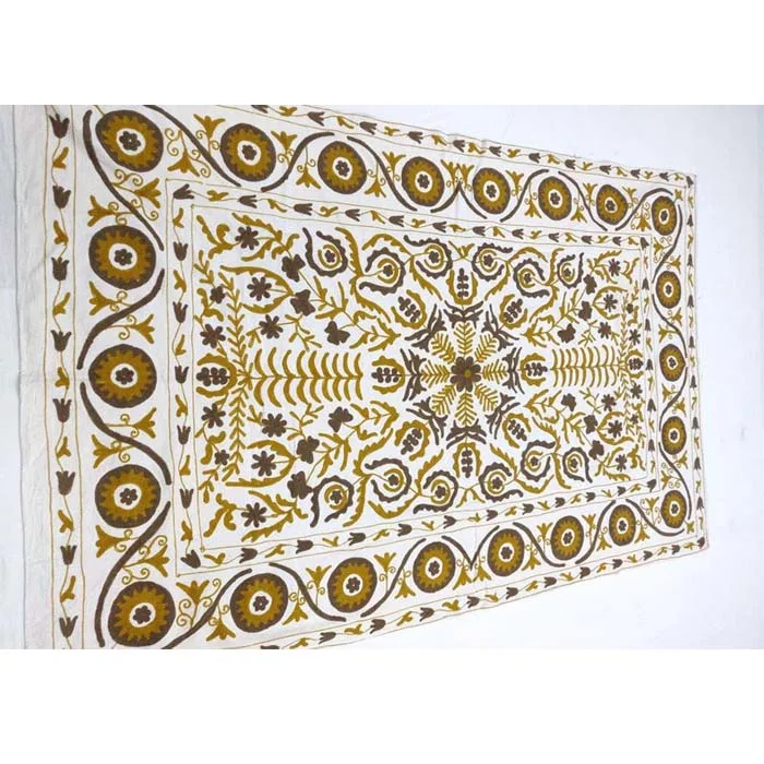 Intricate Pattern Decorative Indian Pure Cotton Wool Embroidered Suzani Bedcover Uzbekistan Tablecloth Wall Hanging Bedsheet