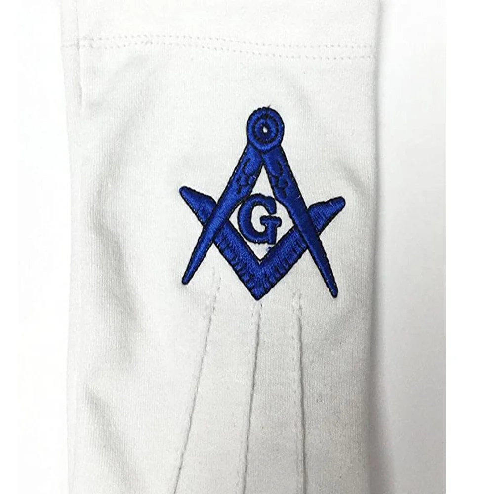 Masonic Gloves Square Compass & G Blue Machine Embroidery 100% Cotton with best quality