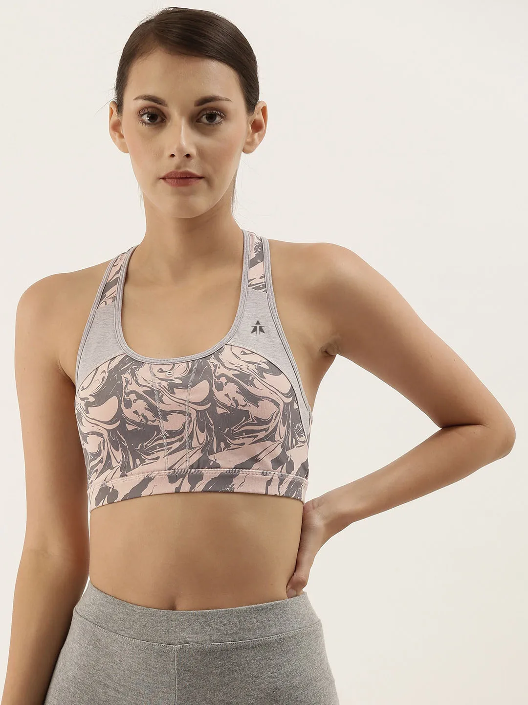 2021Pink Grey Printed Non-Wired Removable Pads High Coverage Medium Impact Sports Bra sublimation sports bra cheap price